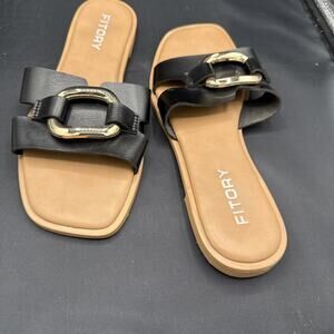 FITORY women's flat square open-toe slide sandals Size 9
